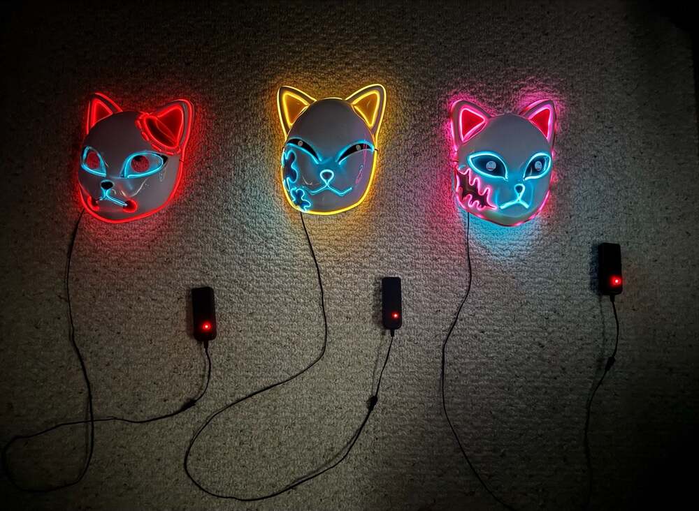 Demon Slayer Tanjiro Sabito Makomo LED Fox Mask Cosplay Bundle Set of 3
